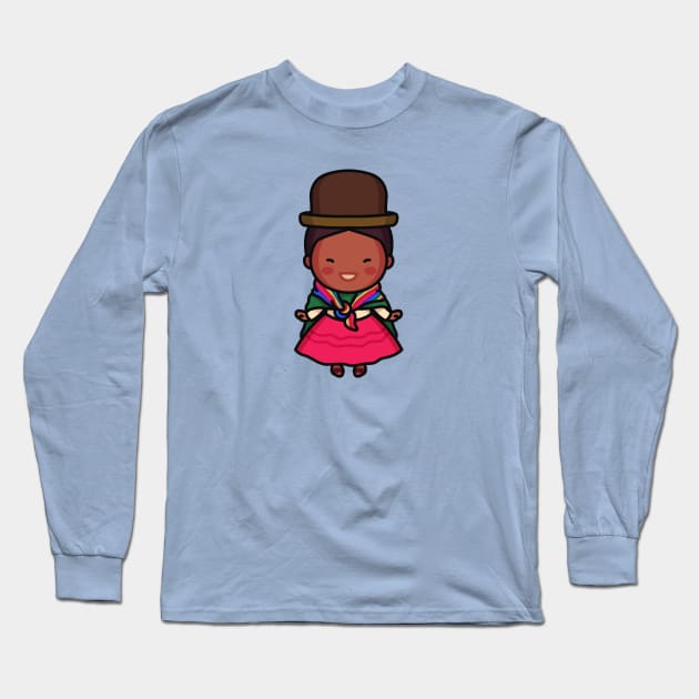 Cute Bolivian Village Woman in Traditional Clothing Cartoon Long Sleeve T-Shirt by SLAG_Creative